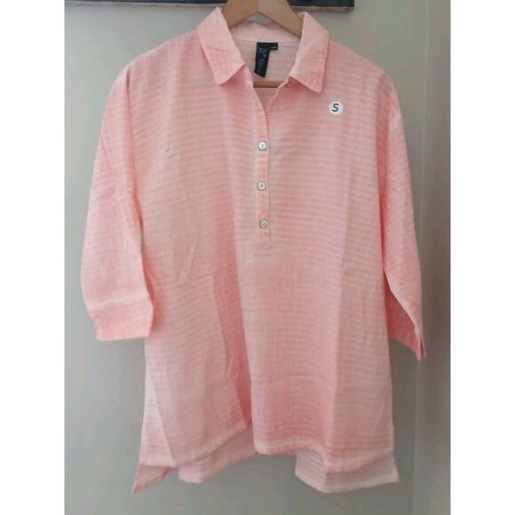 New Focus Popover Waffle Textured Blouse Size Small Pink Lagenlook Buttons - Picture 1 of 9
